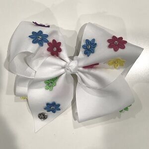 Large Jojo Siwa Bow Hair Clip white with rainbow flowers